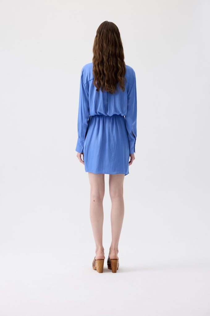 Pleated Wrap Blue Mini Dress