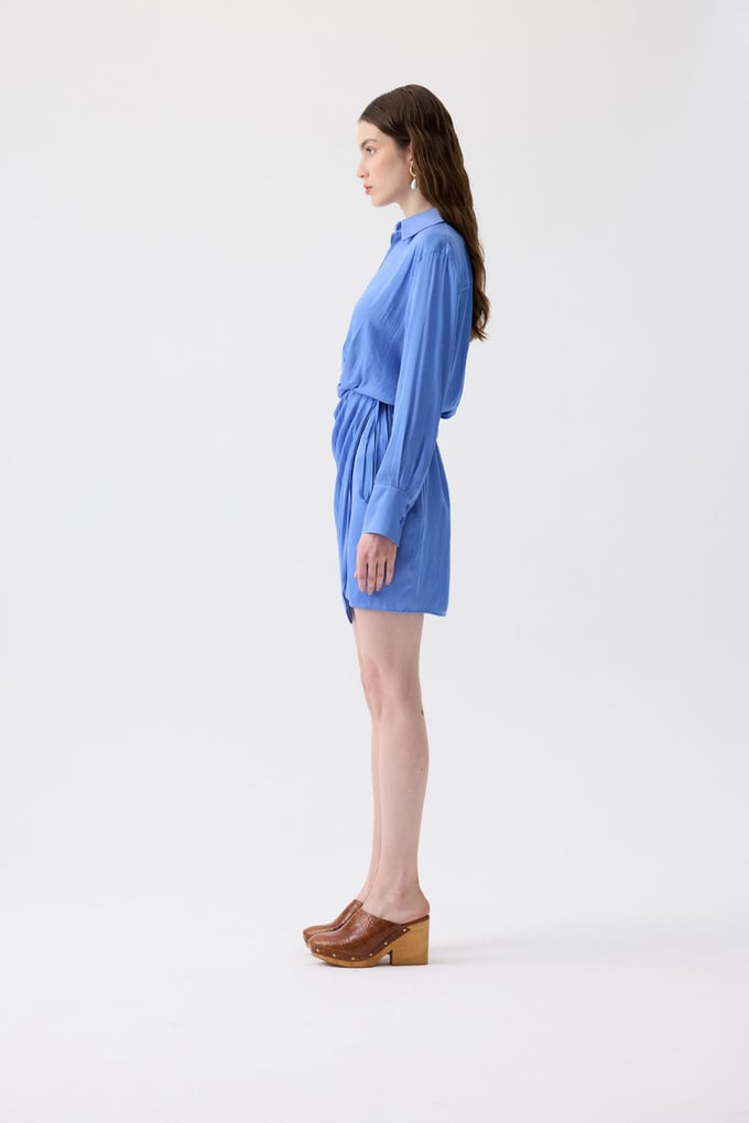 Pleated Wrap Blue Mini Dress