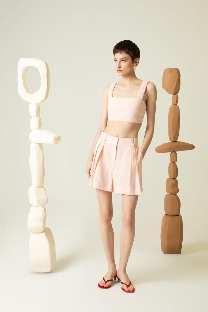 Pleated Powder Pink Shorts