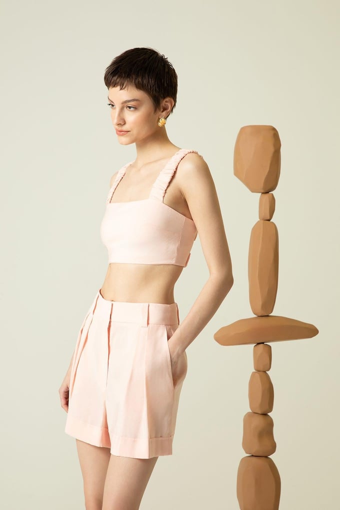 Pleated Powder Pink Shorts