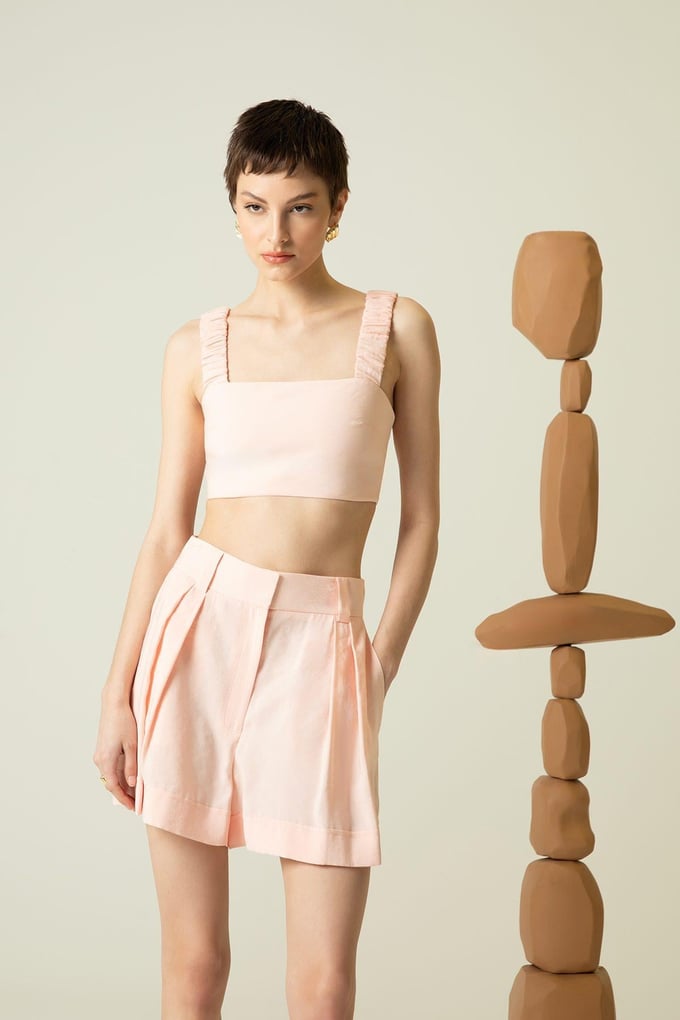 Pleated Powder Pink Shorts