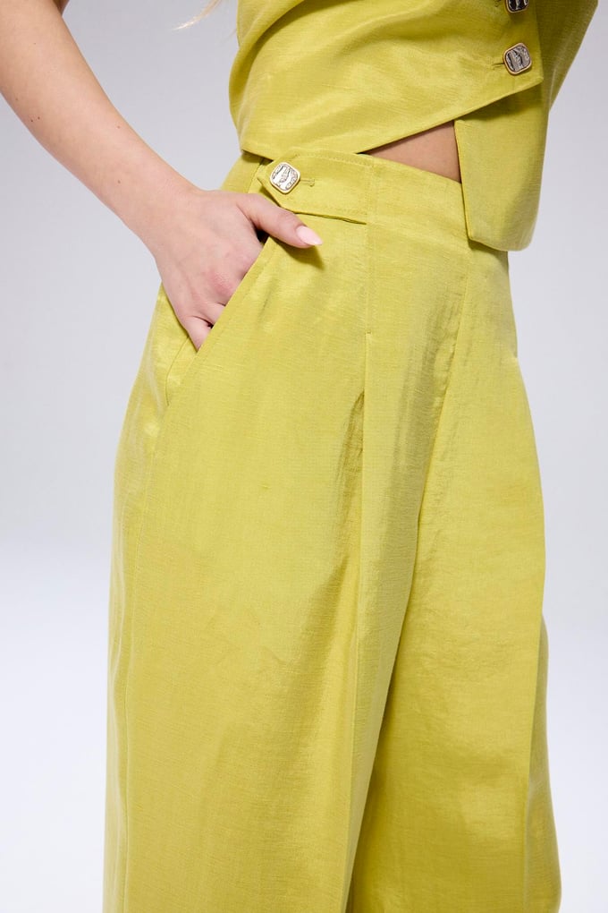 Pleated High Waist Khaki Linen Pants