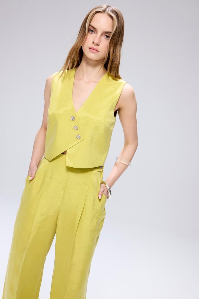 Pleated High Waist Khaki Linen Pants