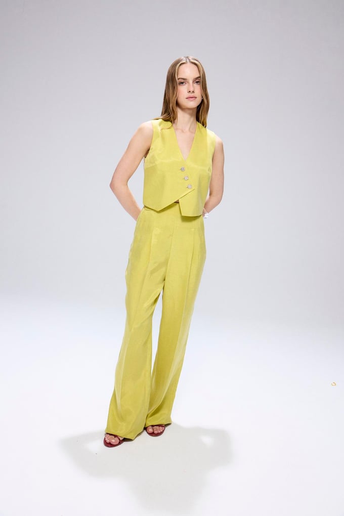 Pleated High Waist Khaki Linen Pants