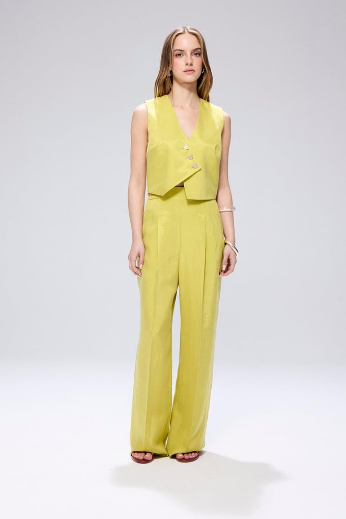 Pleated High Waist Khaki Linen Pants