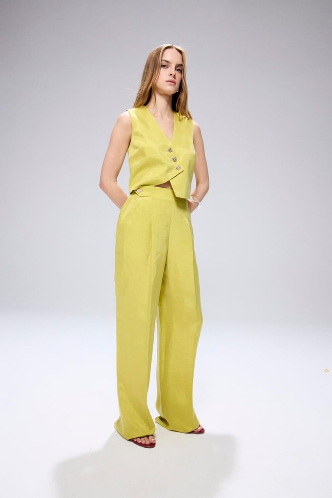 Pleated High Waist Khaki Linen Pants