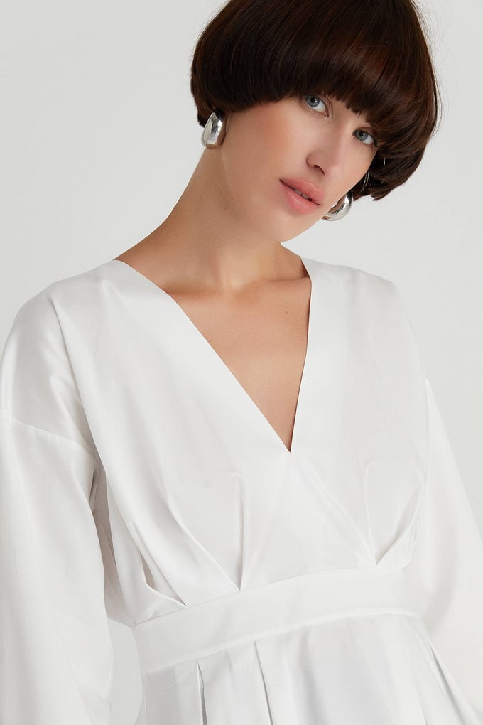 Pilili Poplin Ekru Bluz