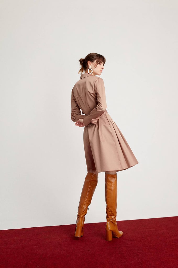 Pleated Shirt Dress Mink