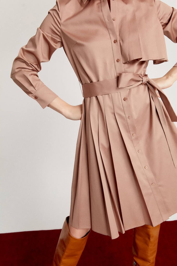 Pleated Shirt Dress Mink