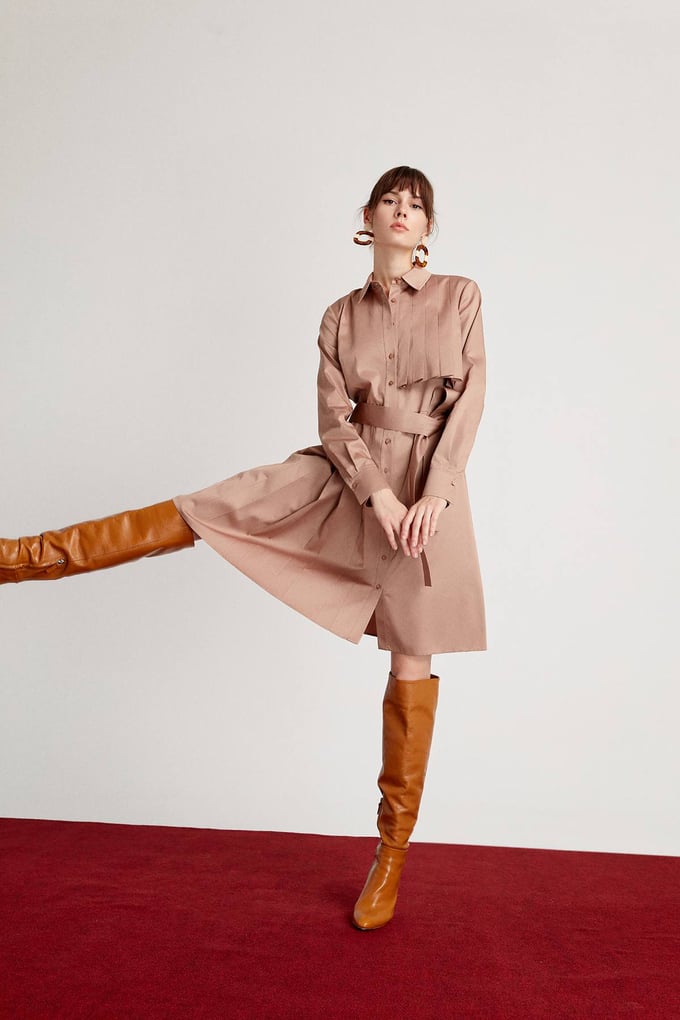 Pleated Shirt Dress Mink