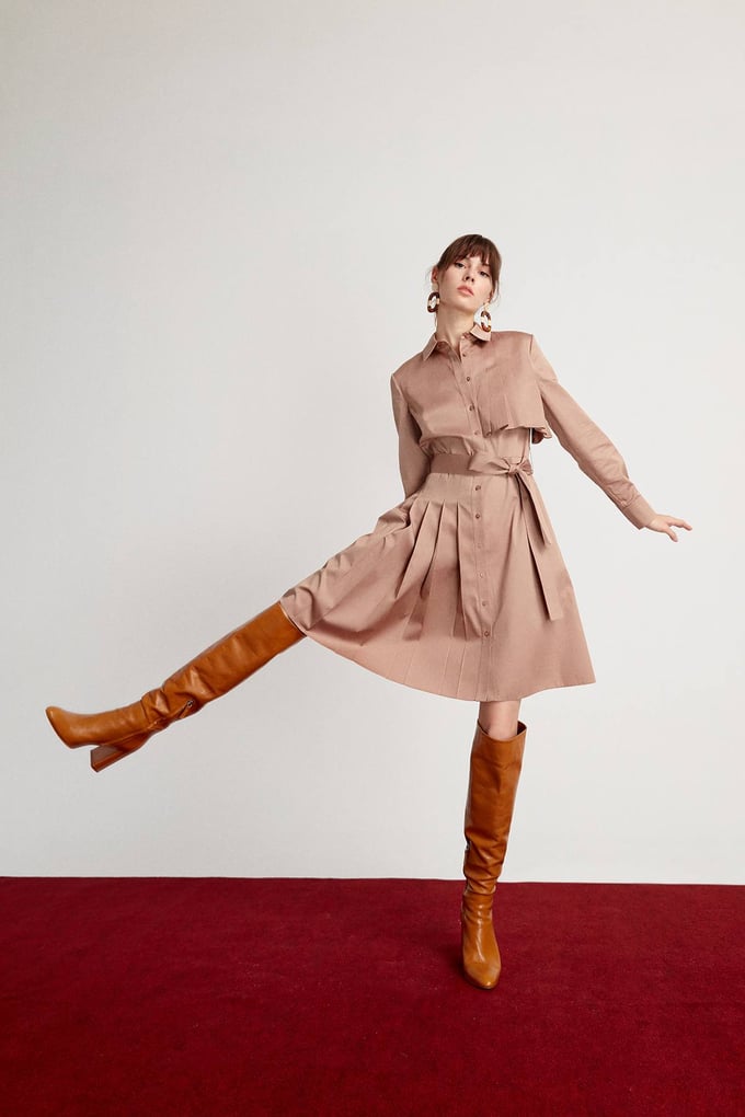 Pleated Shirt Dress Mink