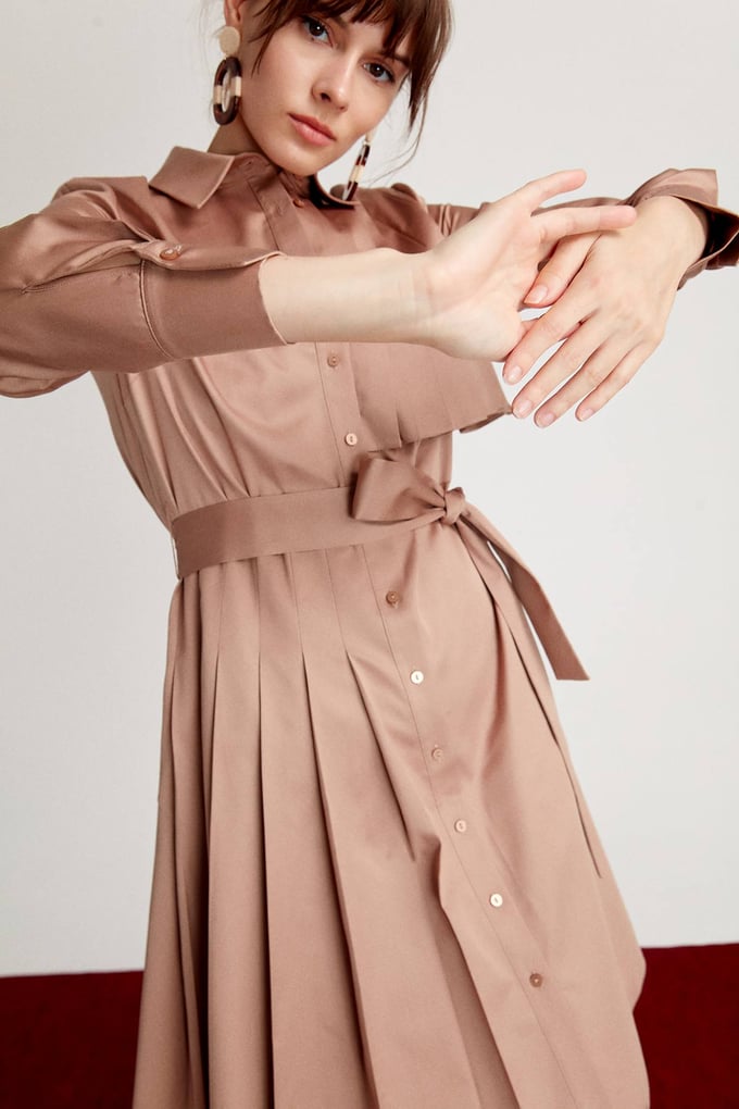 Pleated Shirt Dress Mink