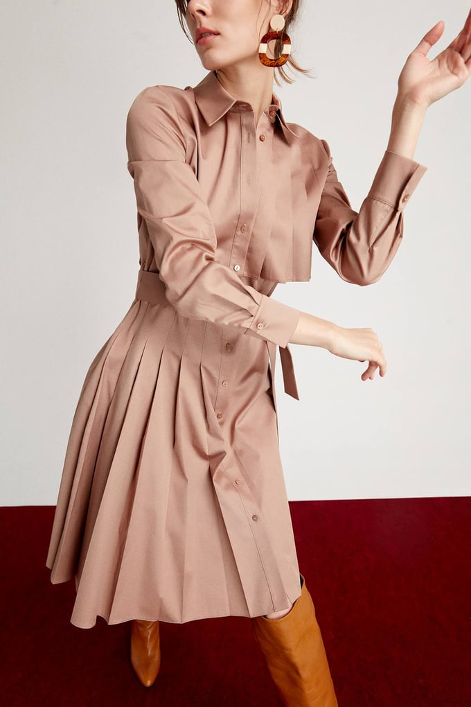 Pleated Shirt Dress Mink