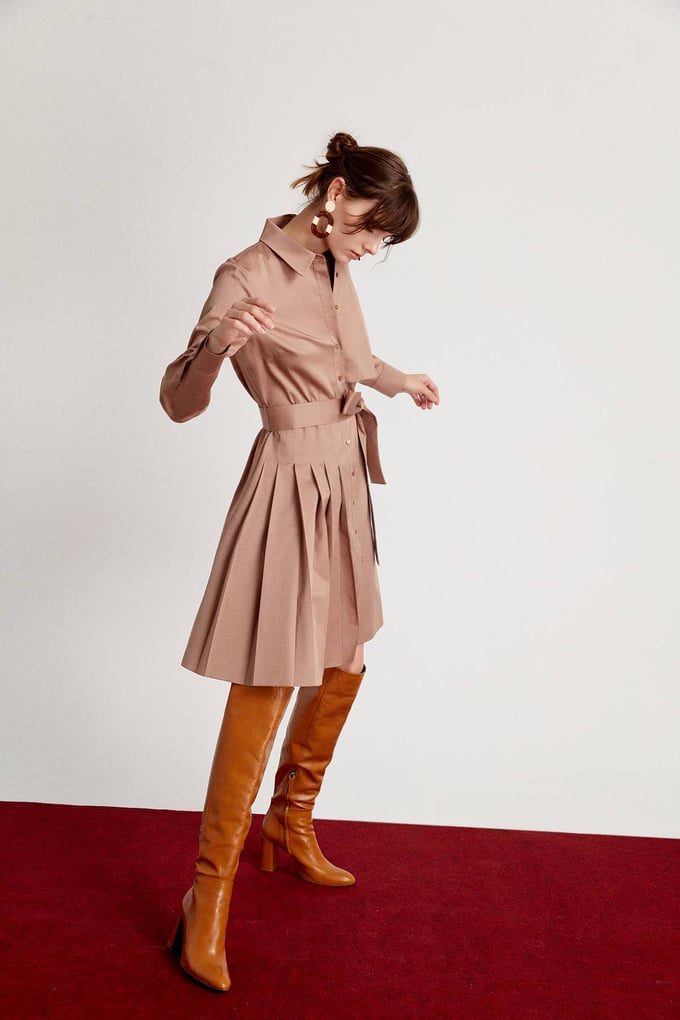 Pleated Shirt Dress Mink