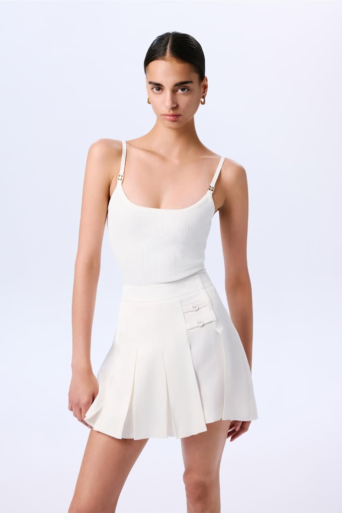 Pleated Linen Blended Ecru Skirt 