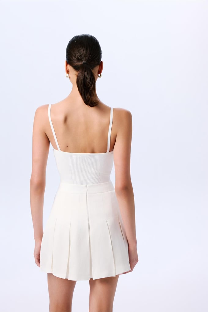Pleated Linen Blended Ecru Skirt 