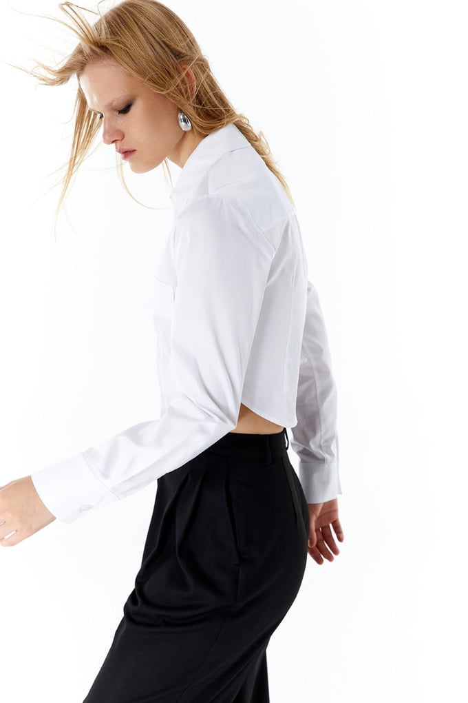 Poplin Beyaz Crop Gömlek
