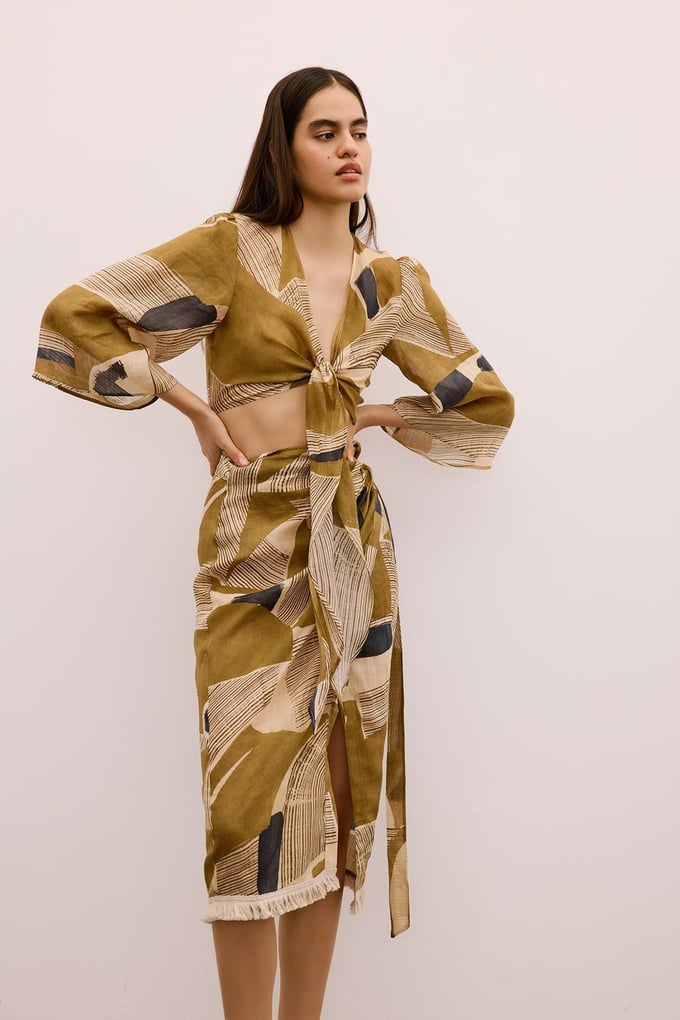 Fringe Detailed Patterned Camel Pareo