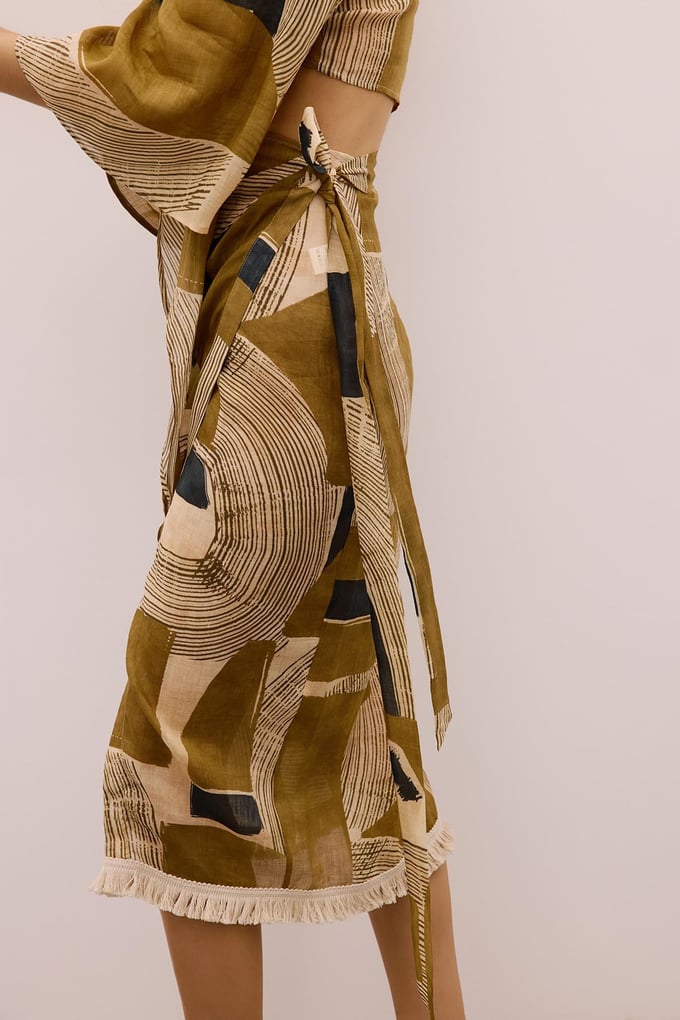Fringe Detailed Patterned Camel Pareo