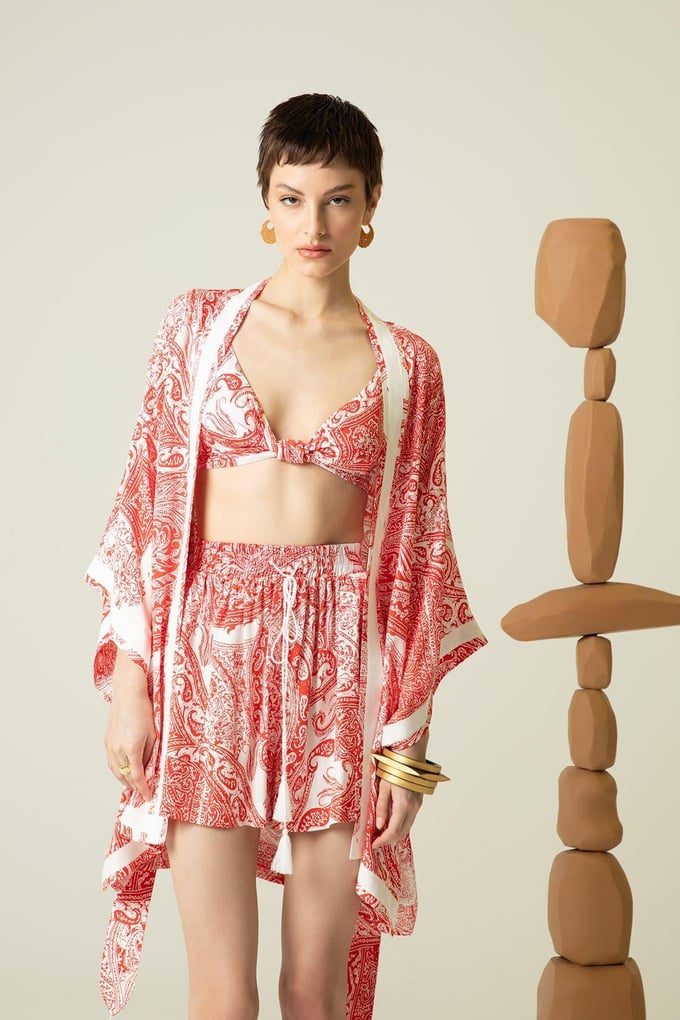 Püskül Detaylı Narçiçeği Kimono