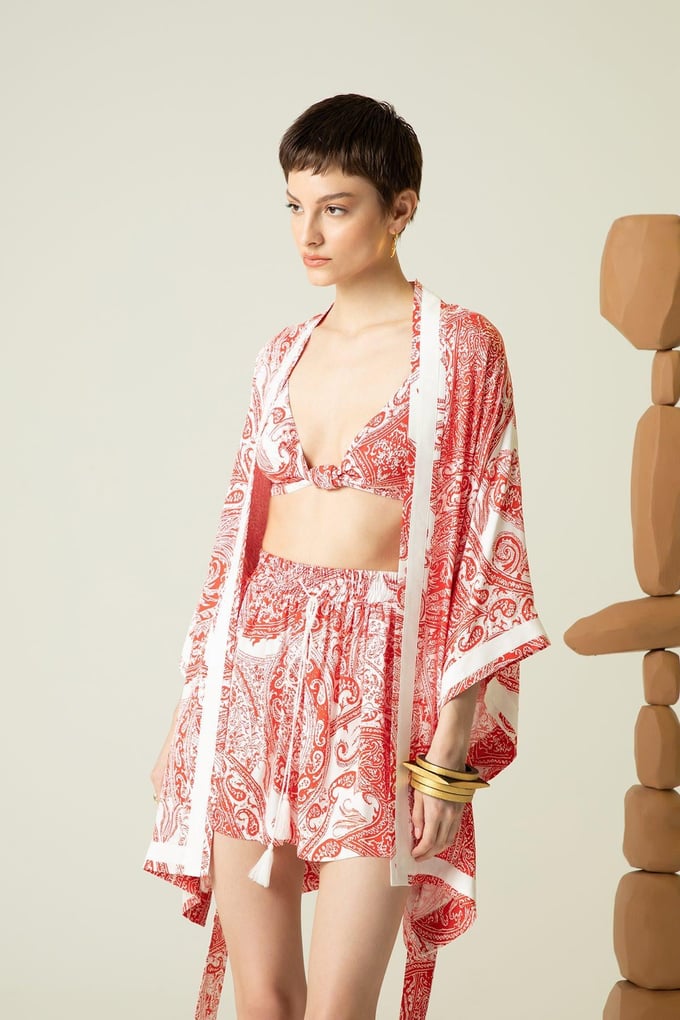 Püskül Detaylı Narçiçeği Kimono
