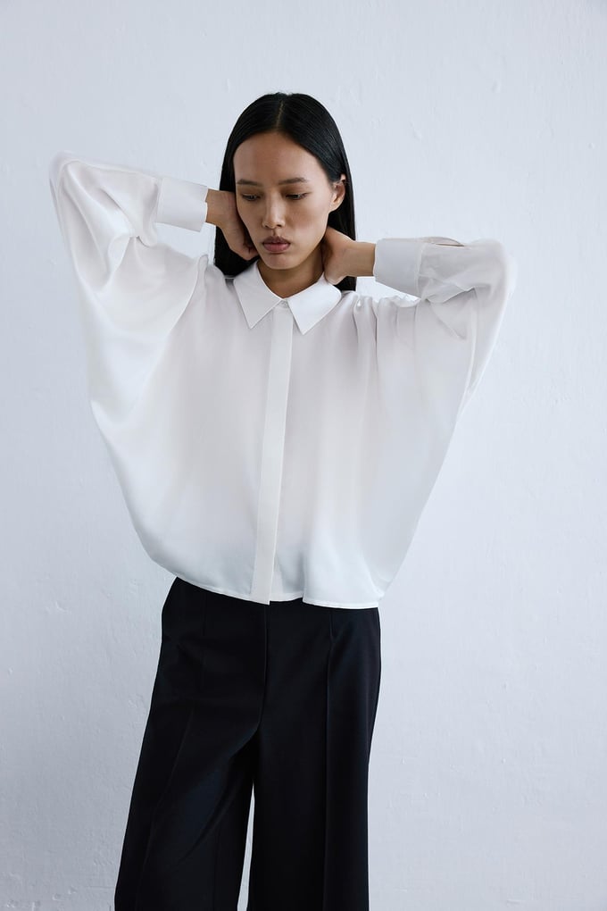 Relaxed Fit Batwing Sleeve Ecru Shirt