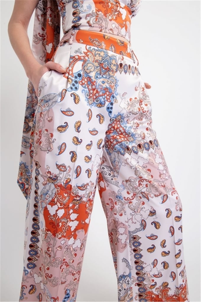 Şal Desen Bol Paça Pantolon Desenlı