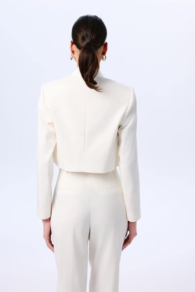 Shawl Collar Long Sleeve Ecru Crop Jacket  