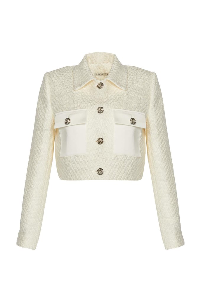 Satin Pocket Detail Crop Tweed Jacket