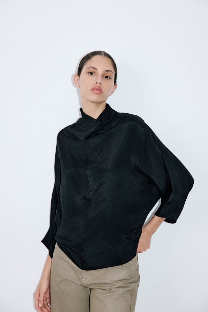 Satin Backless Black Blouse