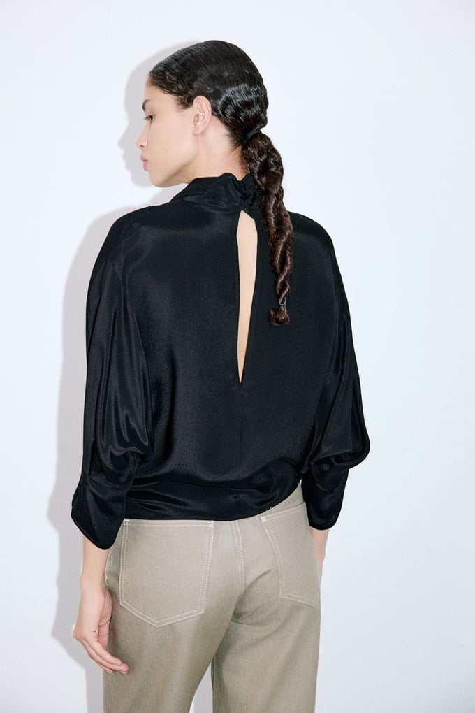 Satin Backless Black Blouse