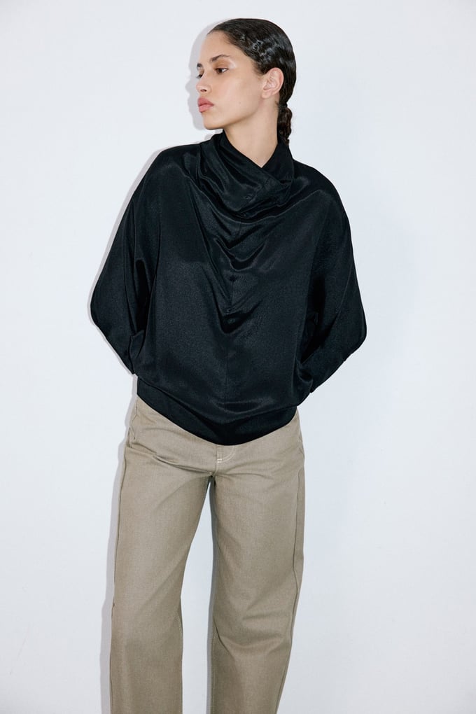 Satin Backless Black Blouse