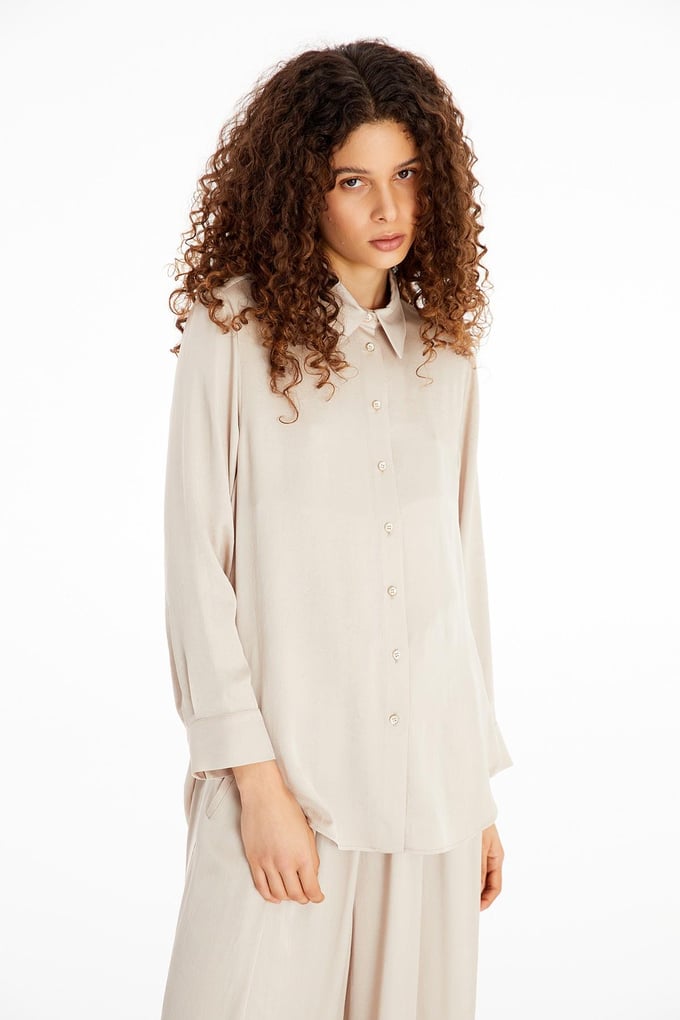 Saten Taş Oversize Gömlek