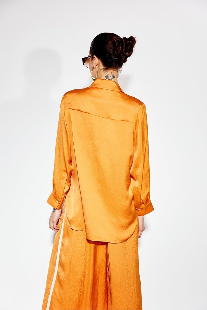 Saten Turuncu Oversize Gömlek
