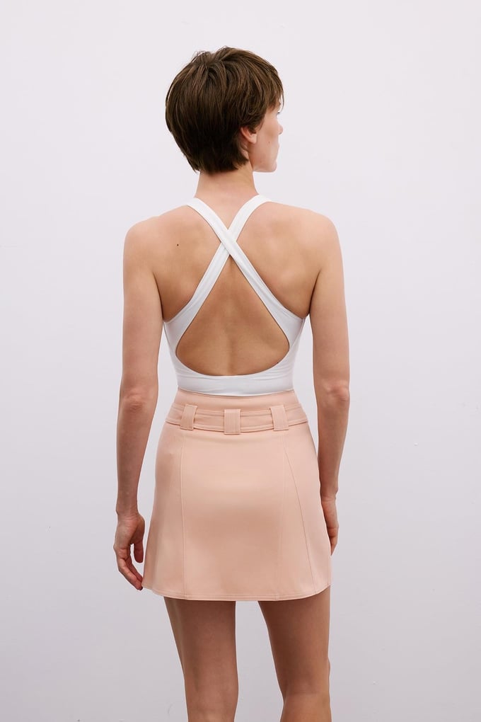Elegant Belted Mini Powder Pink Skirt