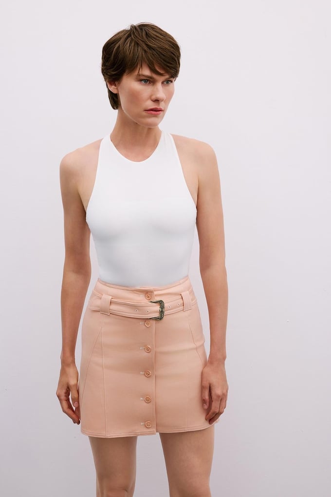 Elegant Belted Mini Powder Pink Skirt