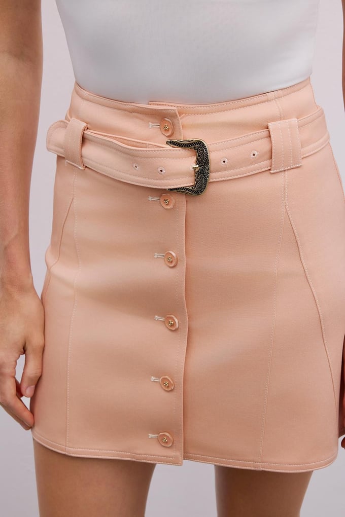 Elegant Belted Mini Powder Pink Skirt