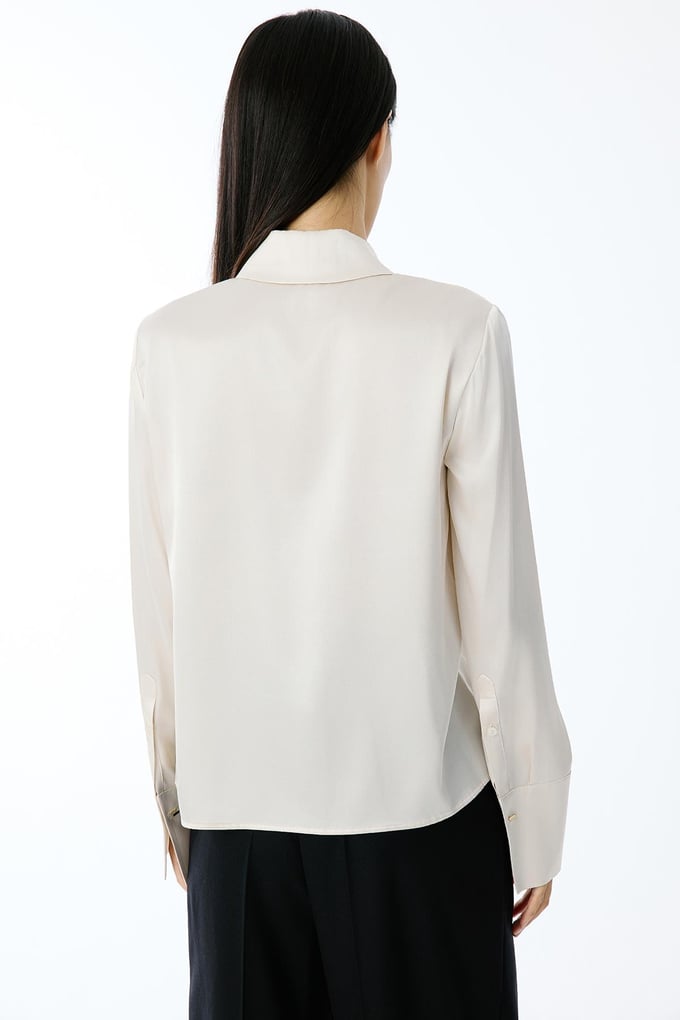 Elegant Cuffed Long Sleeve Beige Blouse