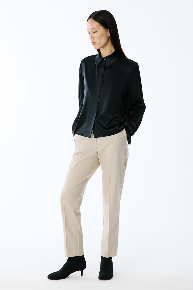 Elegant Cuffed Long Sleeve Black Blouse