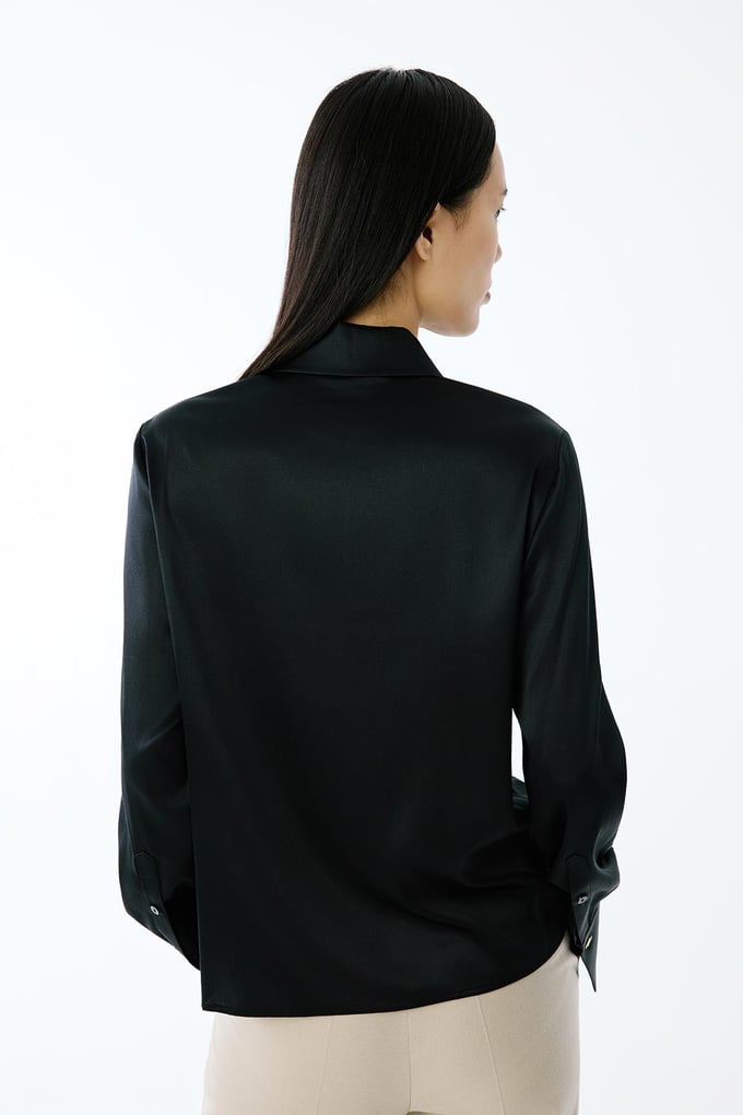 Elegant Cuffed Long Sleeve Black Blouse