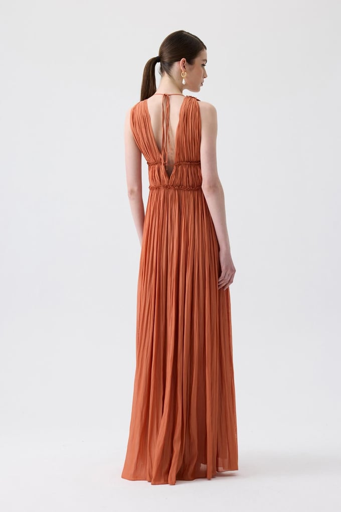 Glitter Stitch Detail Orange Long Dress