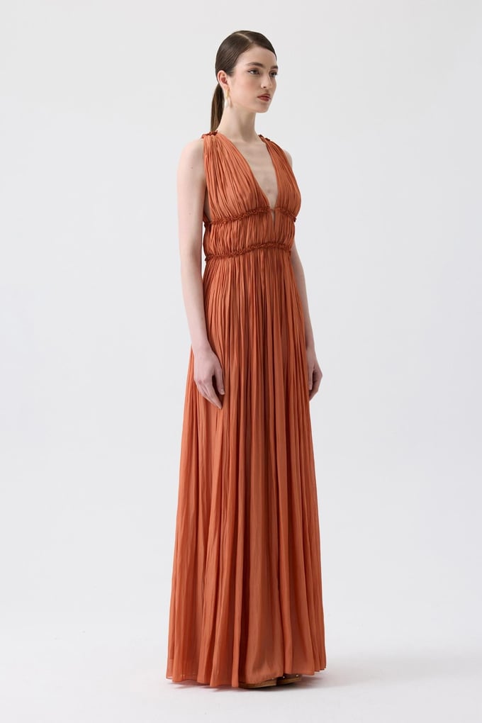 Glitter Stitch Detail Orange Long Dress