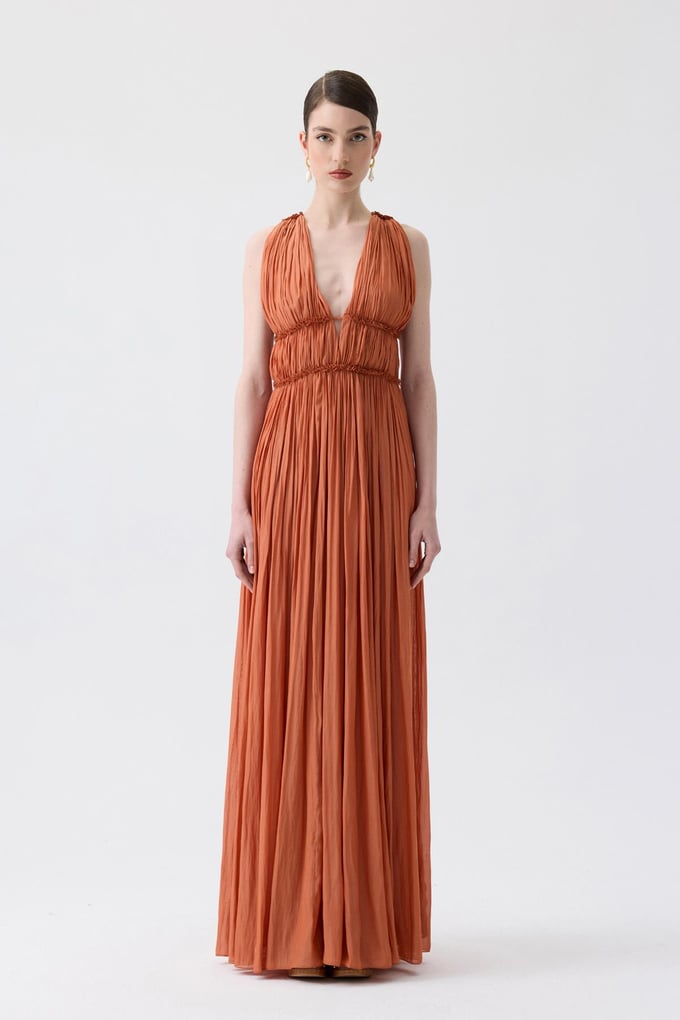 Glitter Stitch Detail Orange Long Dress