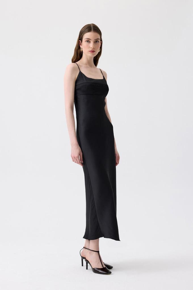 Back Strap Detail Black Long Dress