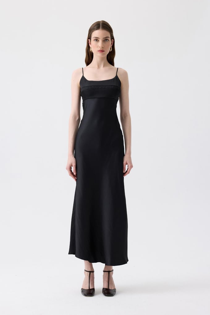 Back Strap Detail Black Long Dress