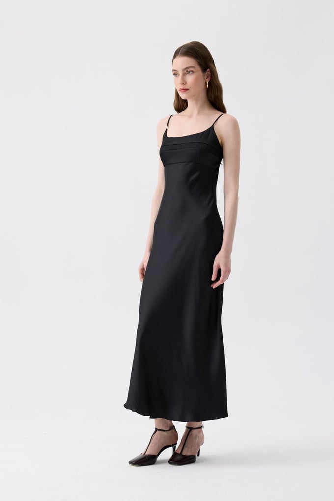 Back Strap Detail Black Long Dress