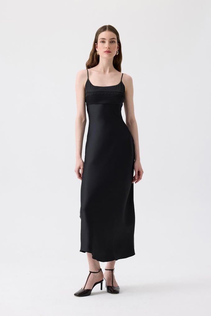 Back Strap Detail Black Long Dress