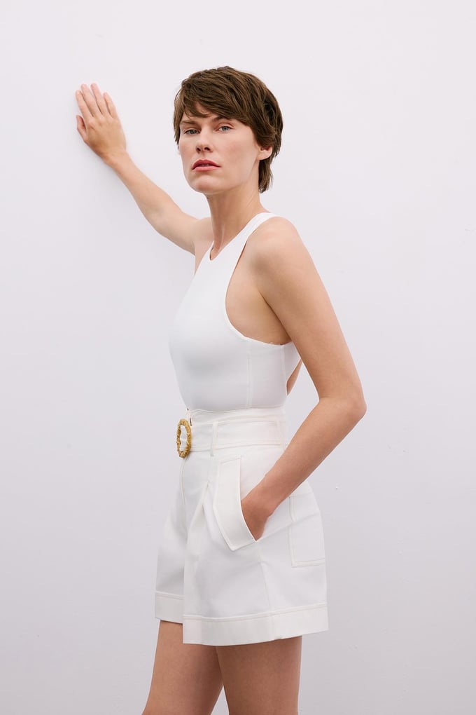 Back Strap Detail Stretch Ecru Bodysuit