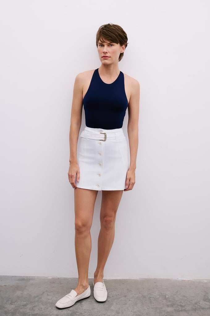 Back Strap Detail Stretch Navy Blue Bodysuit