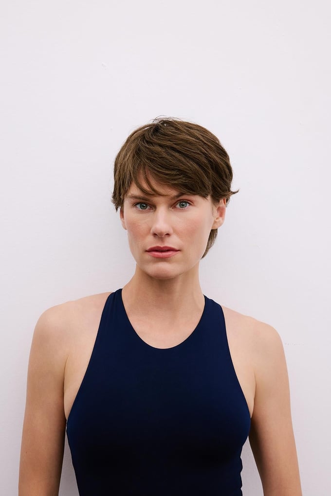 Back Strap Detail Stretch Navy Blue Bodysuit